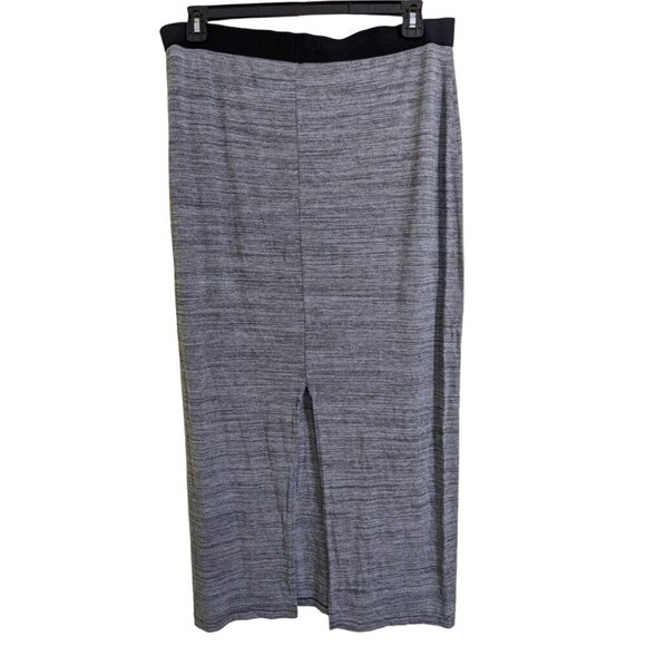 Reitmans Maxi Skirt Womens Large Heather Gray Elastic Waist Rayon Stretch Split - Picture 2 of 5